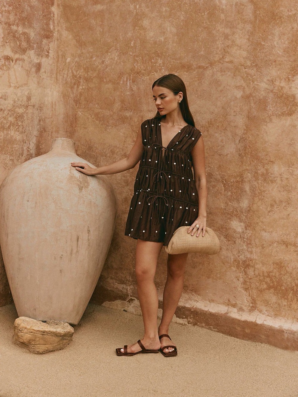 🔘Sabo Skirt “Joslin” Polka Dot Mini Dress in “chocolate speck”